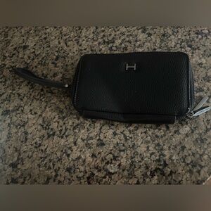 Halston Heritage Black Pebbled Leather Wristlet with Silver H Accent